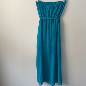 FOREVER 21 Teal Blue Strapless Maxi Dress, Size Medium